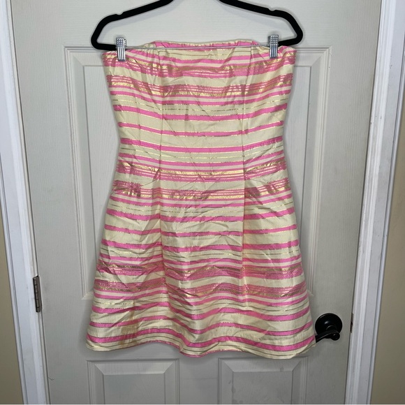 Lilly Pulitzer Hotty Pink Glitzy Striped Ivory
Strapless Sherry Dress Sz 8 - Picture 1 of 8